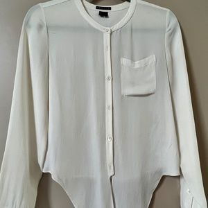 Theory - White Blouse- Front Ties - Cropped Style - Size Small